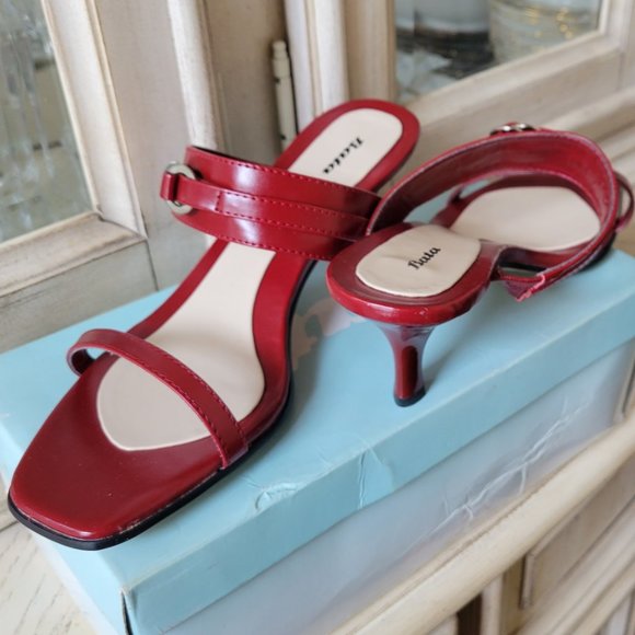 Red  Kitten Heel Sandals - Picture 2 of 2